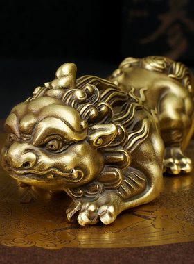 纯黄铜貔貅手把件男随身盘玩纯手工招财进宝公母一对挂件车载摆件