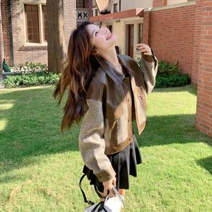 美拉德pu皮拼接短外套女秋季 设计感又a又飒高级感夹克潮 2025新款