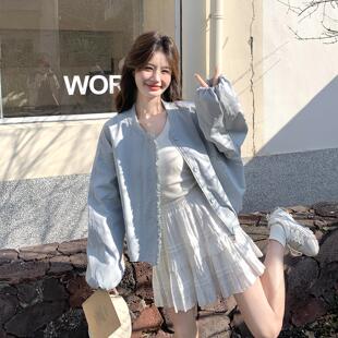 小个子休闲穿搭宽松高级感夹克 2025新款 蓝色韩系短款 外套女秋季