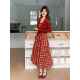 红色格纹连衣裙套装 长裙两件套 一整套穿搭针织开衫 女秋季 2025新款