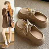 2025秋季 博肯鞋 新款 时尚 复古磨砂勃肯鞋 7CM～厚底增高包头半拖鞋