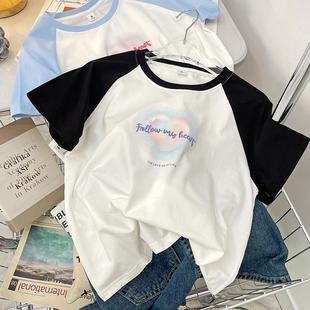 高腰小个子纯棉短袖 短版 显瘦插肩袖 学生修身 上衣 t恤女夏2025新款