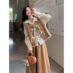 2025高级感减龄一整套穿搭衬衫 女秋季 裙子三件套 套装 韩系马甲长袖