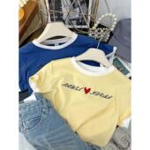 体恤衫 高腰半袖 韩版 宽松设计感小众纯棉短袖 短款 t恤女夏2025新款