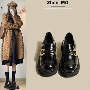 厚底增高英伦风小皮鞋 一脚蹬高级乐福鞋 2025秋季 单鞋 女 新款 小皮鞋