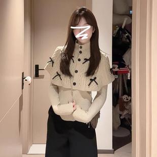 两件套 韩系氛围感蝴蝶结斗篷披肩毛衣叠穿打底针织衫 2024冬季 新款