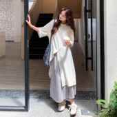 慵懒风绝美叠穿蕾丝连衣裙套装 女夏新款 休闲显瘦格子半身裙两件套