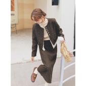 高级感韩系亮片毛呢套装 女秋2025新款 一整套穿搭外套半身裙两件套