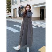 覆古风条纹T恤背带裙套装 女春秋2025新款 慵懒风休闲连衣裙两件套