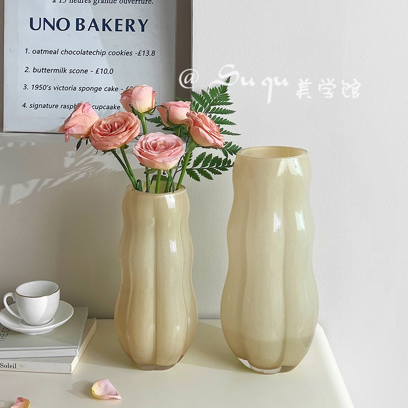 简约现代轻奢粉色花瓶客厅插花玻璃花器餐客厅摆件高级感软装饰品