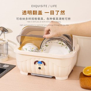 碗筷收纳盒小型家用餐具碗盘沥水架高颜值厨房置物带盖台面小碗柜