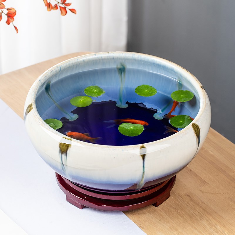 景德镇陶瓷鱼缸手绘桌面大号招财金鱼乌龟缸盆睡碗莲水仙荷花盆缸