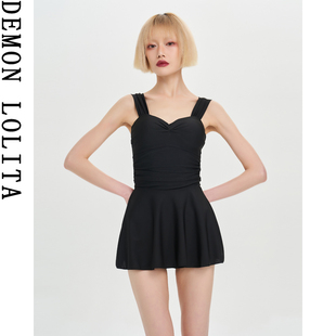 泳衣女2024新款连体裙式保守黑色遮肚显瘦小胸聚拢学生度假泳衣女