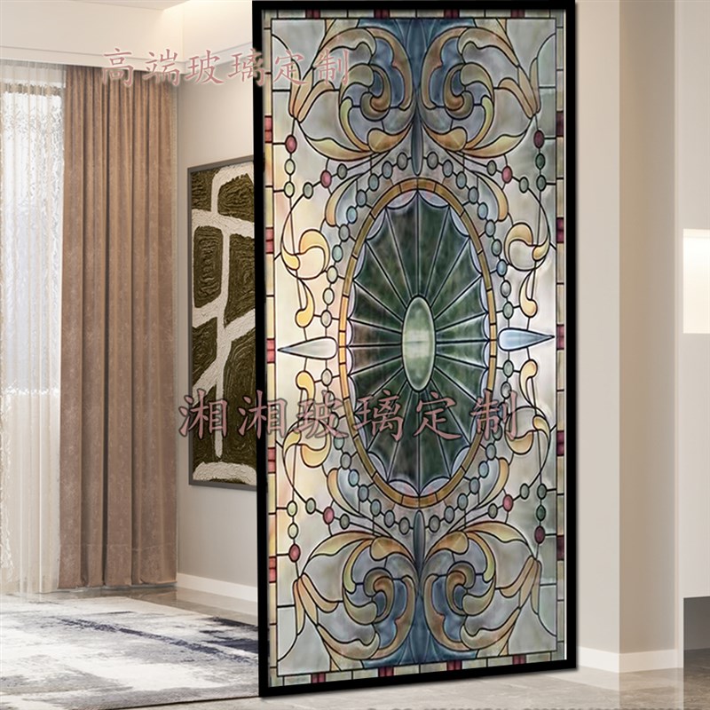 定制客厅屏风艺术玻璃中式玄关隔断背景墙雕刻玻璃欧式简易风