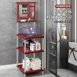 新款加粗加厚不锈钢洗脸盆架子农村浴室家用脸盆架防锈带镜子