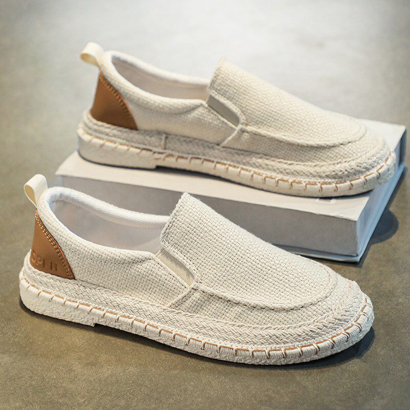 帆布男鞋2025年新款夏季透气百搭休闲 亚麻板鞋一脚蹬懒人工