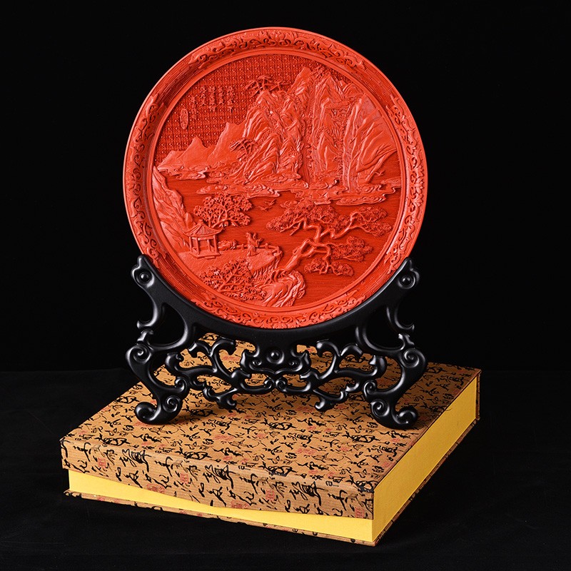 元旦扬州漆器盘子摆件剔红雕漆中式玄关装饰单位商务特色纪念礼品