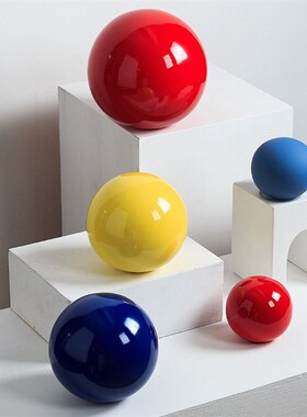 红色圆球形摆件简约家居彩色球摆设酒店前台样板房展厅茶几装饰品