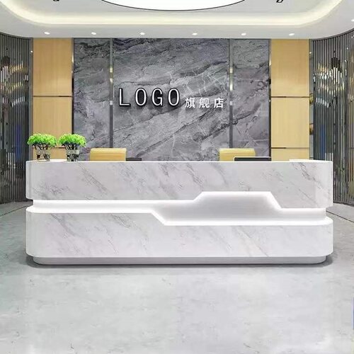 烤漆前台接待台仿大理石纹公司收银柜台美容院口腔酒店弧形吧台桌