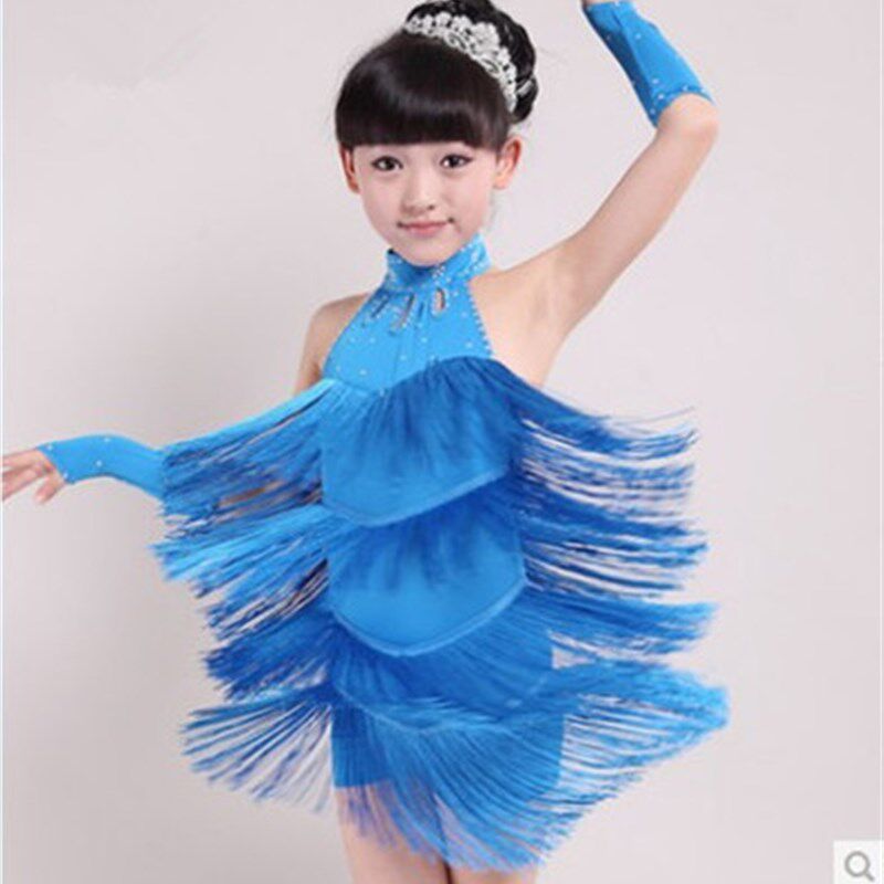 拉丁舞服女儿童流苏六p一夏季新款幼儿拉丁舞蹈比赛表演服流苏女