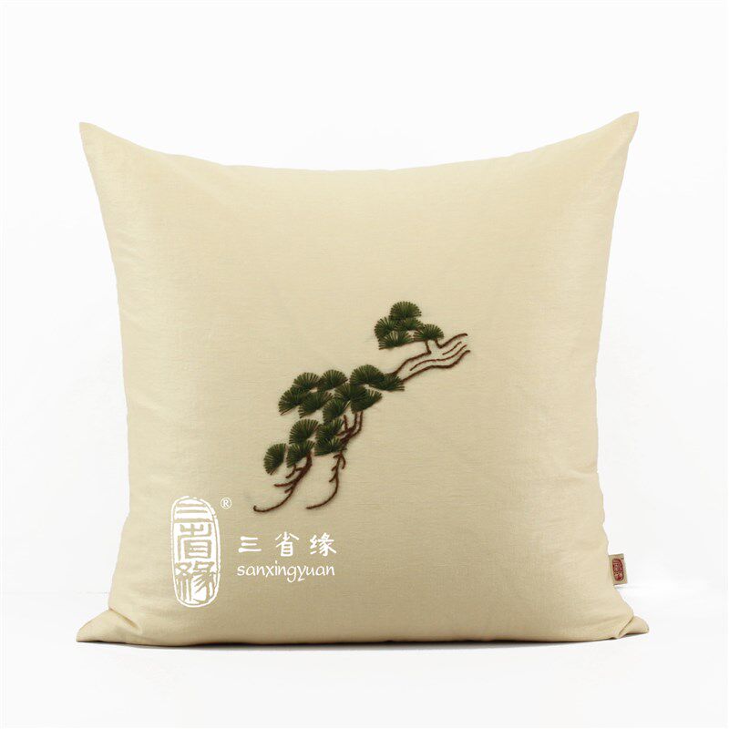松竹梅手工丝带绣抱枕靠垫居家靠包沙发大靠背套午睡枕送枕芯包邮