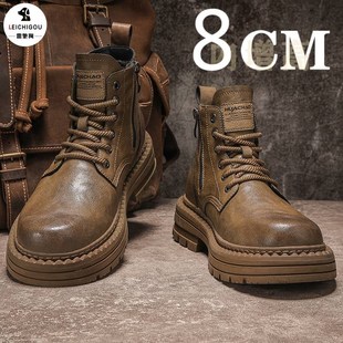 秋季 潮鞋 新款 男10cm工装 厚底内增高鞋 马丁靴男侧拉链中帮防滑皮鞋