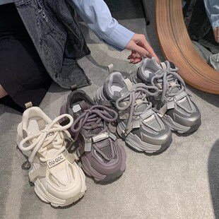 2025夏季透气不臭脚老爹鞋女网面软底运动鞋新款百搭厚底女鞋