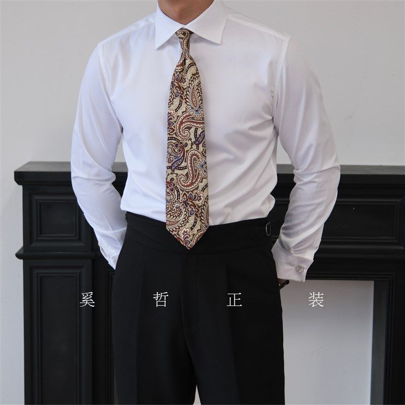 男士商务通勤款法式袖扣衬衫基础百搭款长袖白衬衫