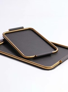 现代简约样板房摆件客厅茶几餐厅餐桌皮革收纳托盘摆件软装饰品