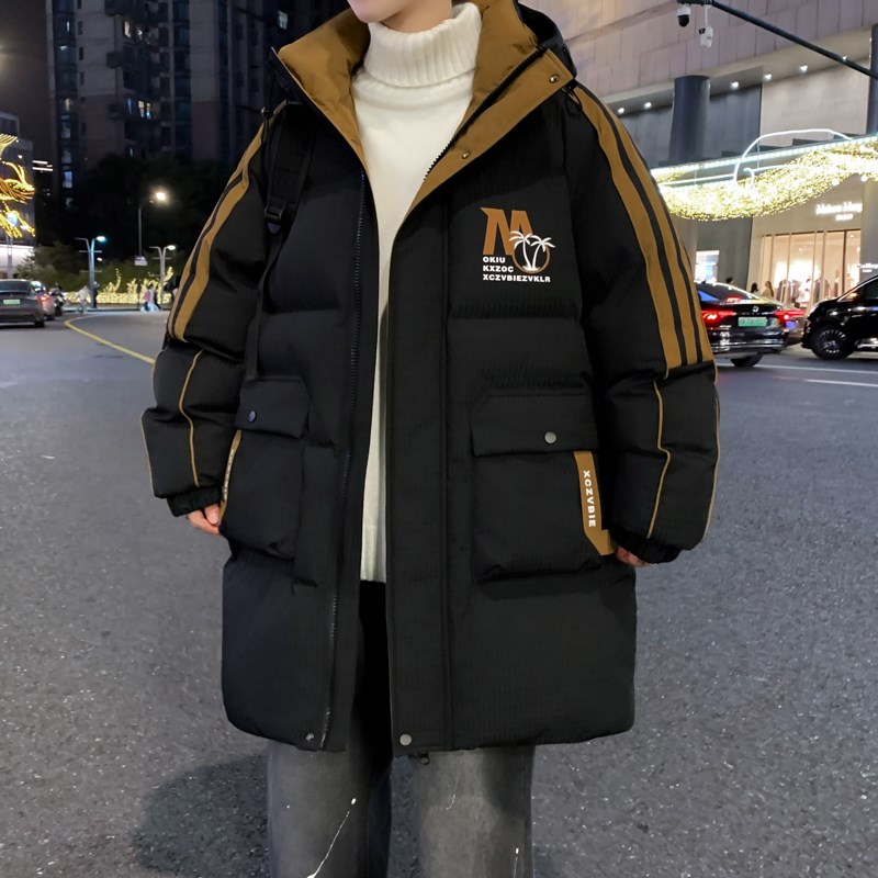 冬季中长款棉衣男孩青少年初高中学生帅气百搭加厚羽绒棉服袄子潮