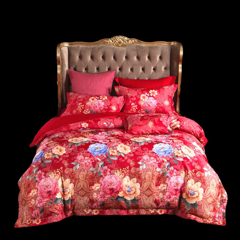 欧式提花四件套全棉斜纹4件套结婚陪嫁喜庆被套床单床上用品