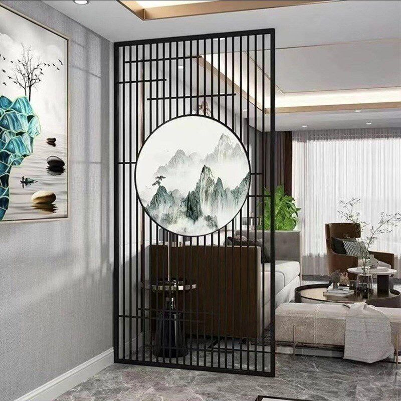 新中式不锈钢屏风铝合金隔断客厅餐厅酒店办公室镂空玄关金属屏风