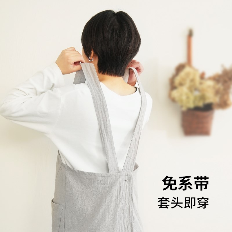 霜山围裙家用厨房做饭花艺烘焙无袖罩衣情侣日系免系带家务围裙