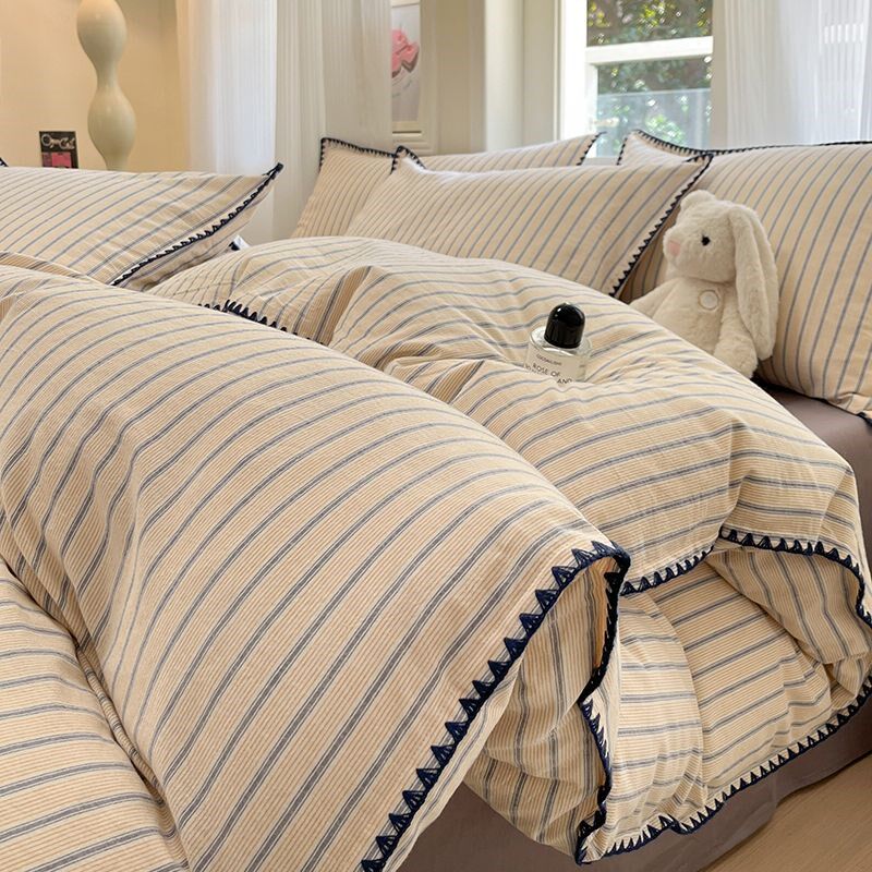 A类60支长绒棉全棉水洗棉四件套宿舍纯棉床单三件套纯色被套4件套