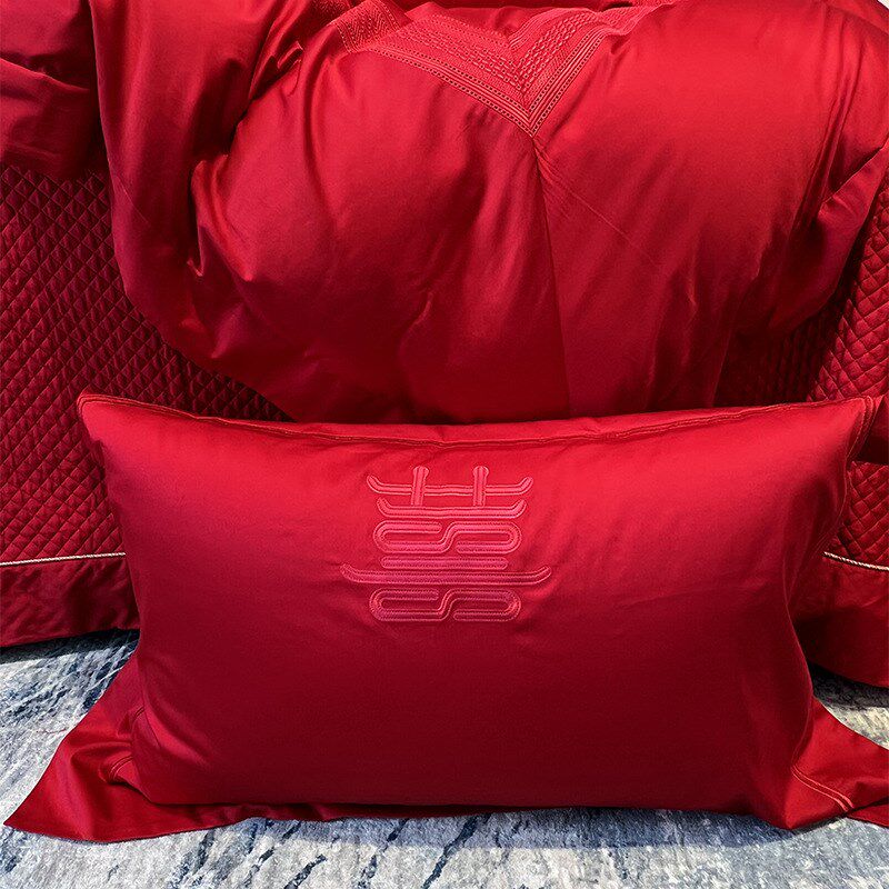 结婚季丨简奢新中式100支全棉红色婚庆四件套多件套 婚房备婚寝具