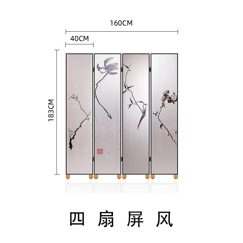 屏风隔断双面国画梅兰竹菊 可移动中式折叠客厅卧室装饰手绘屏风