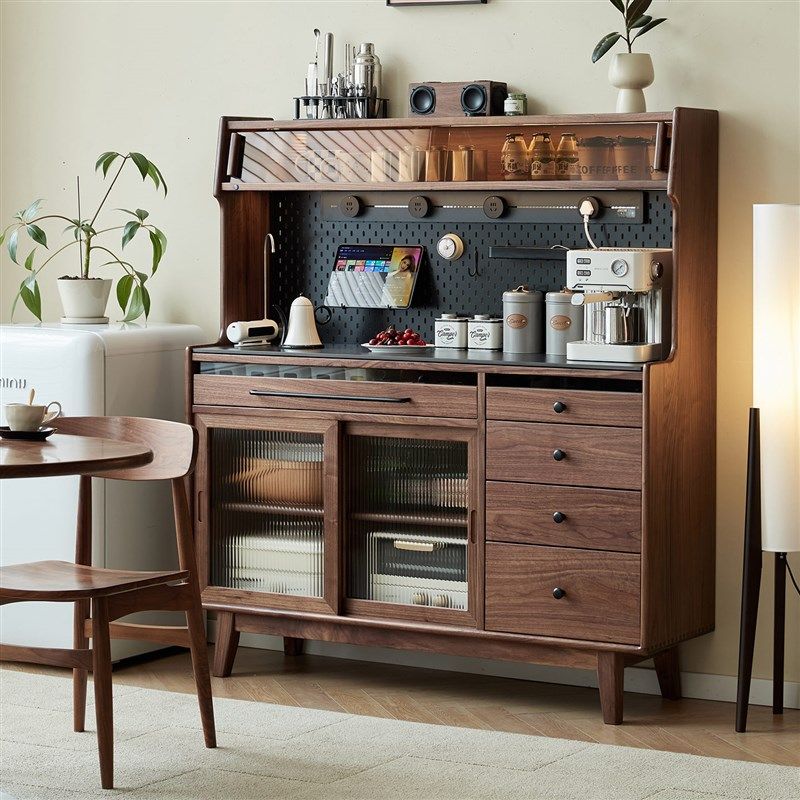 北美黑胡桃实木餐边柜靠墙一体收纳柜岩板茶水柜水吧台客厅咖啡柜,住宅家具,餐边柜,淘宝优惠券,粉丝福利购,淘宝优惠卷
