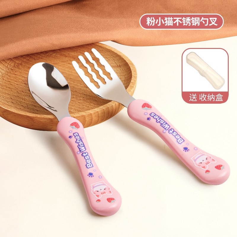 儿童进食叉子316不锈钢3岁以上宝宝学吃饭训练婴儿餐具自主勺新款