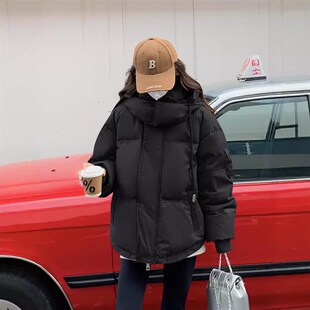 冬季新款2024韩版灰色爱心短款羽绒棉服学生大码棉衣女情侣面包服