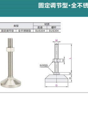 D150重型SUS304不锈钢调节脚杯大型机重载型设备支撑脚调平脚m30