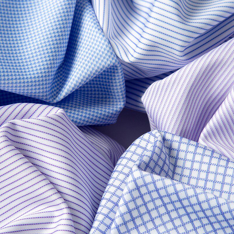 免烫抗皱蓝色条纹男士长袖衬衫休闲弹力商务职业正装衬衣大码