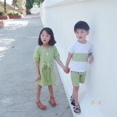 网红 度假家福亲子装 一家四口家庭装 兄妹装 夏 牛油果套装 2021新款