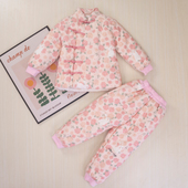 套装 宝宝手工棉衣花盘扣偏襟棉袄加厚男女儿童中国风冬季 棉裤