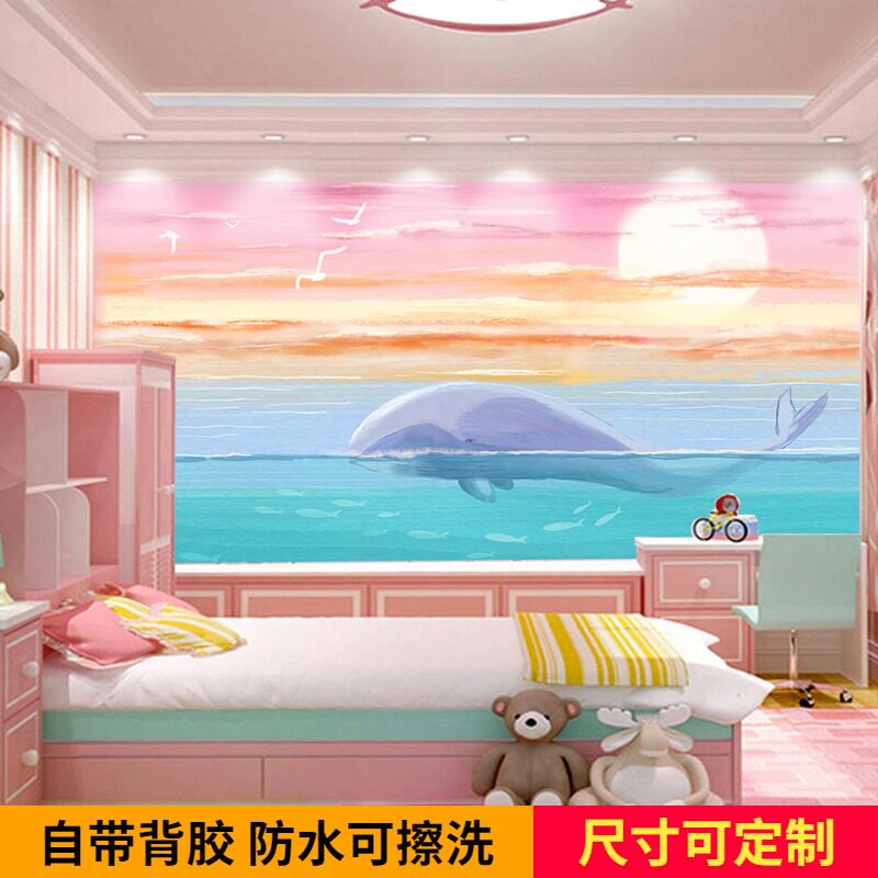 卡通动物墙纸自粘儿童房卧室房间墙壁贴画幼儿园装饰贴纸墙贴壁画
