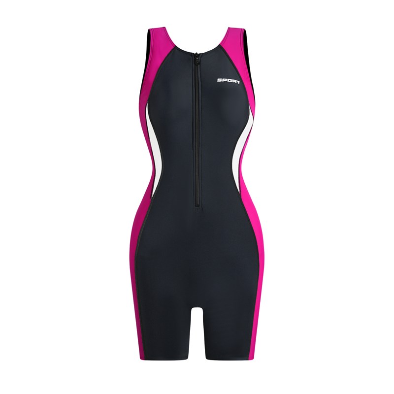 专业游泳衣女新款连体无袖竞速大码学生保守五分裤游泳馆专用泳衣