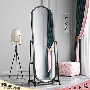 铁艺可移动全身镜落地穿衣镜带置物支架万向轮调节试Y衣镜服装 镜