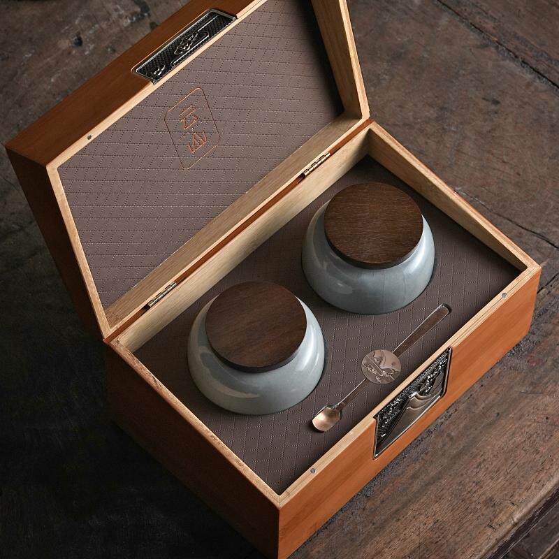 新品龙珠茶叶包装盒大号密封v茶叶陶瓷罐碎银子礼盒空盒子定制log