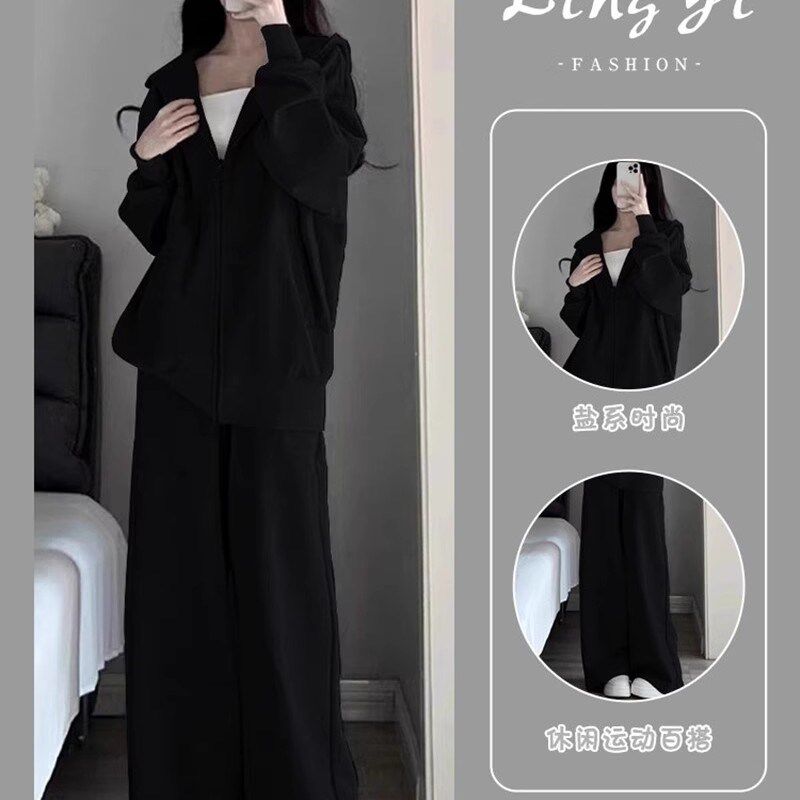 慵懒风阔腿裤休闲时尚套装女早春新款宽松显瘦韩系运动两件套学生