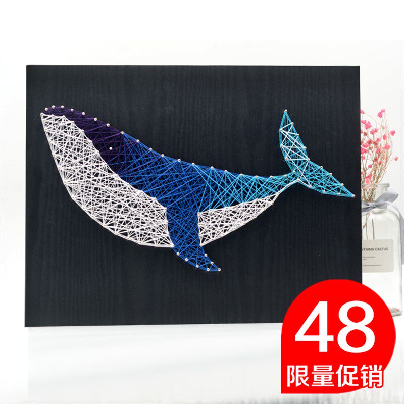 立体动物钉子绕线画海豚弦丝画星A空色鲸鱼手工制作DIY装饰纱线画