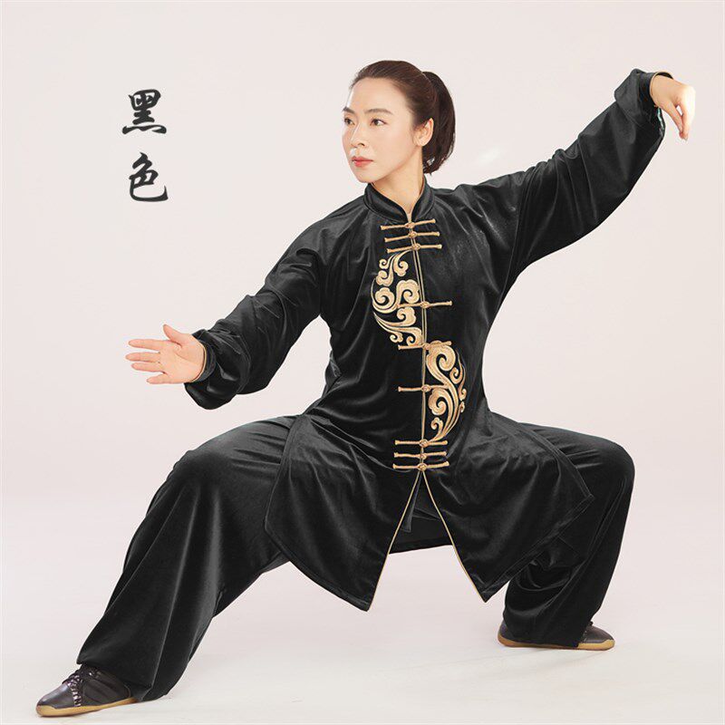 金丝绒太极服加厚刺绣不倒t绒武术练功比赛表演服保暖秋冬新款男